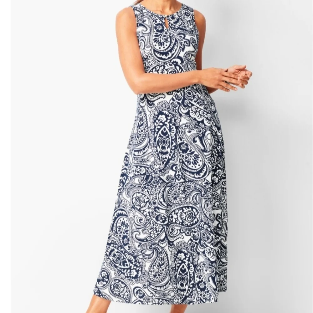 Talbot's Navy Paisley and Floral Sleeveless Maxi Dress Size Small Petite - Picture 1 of 9